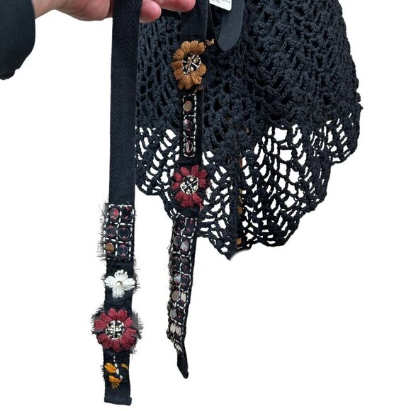 Free People NWT Black Sheer Embroidered Crochet Back Tie Tank Top Size XS - Picture 12 of 13